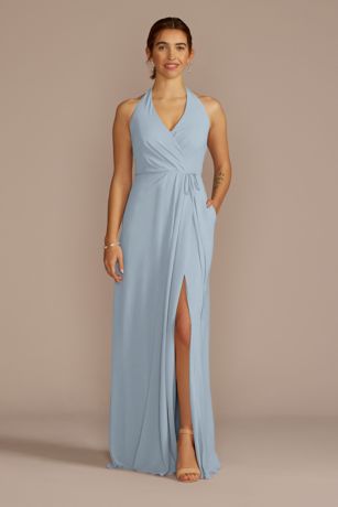 Celebrate DB Studio Chiffon Halter Faux Wrap A-Line Dress